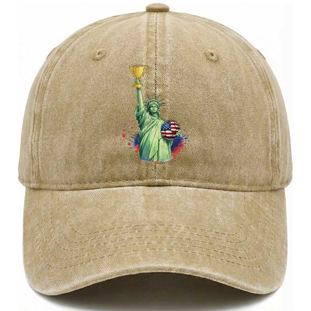 Statue Of Liberty Soccer Cup Washed Cotton Baseball Cap USA Soccer Lover Gift TS12 Print Your Wear