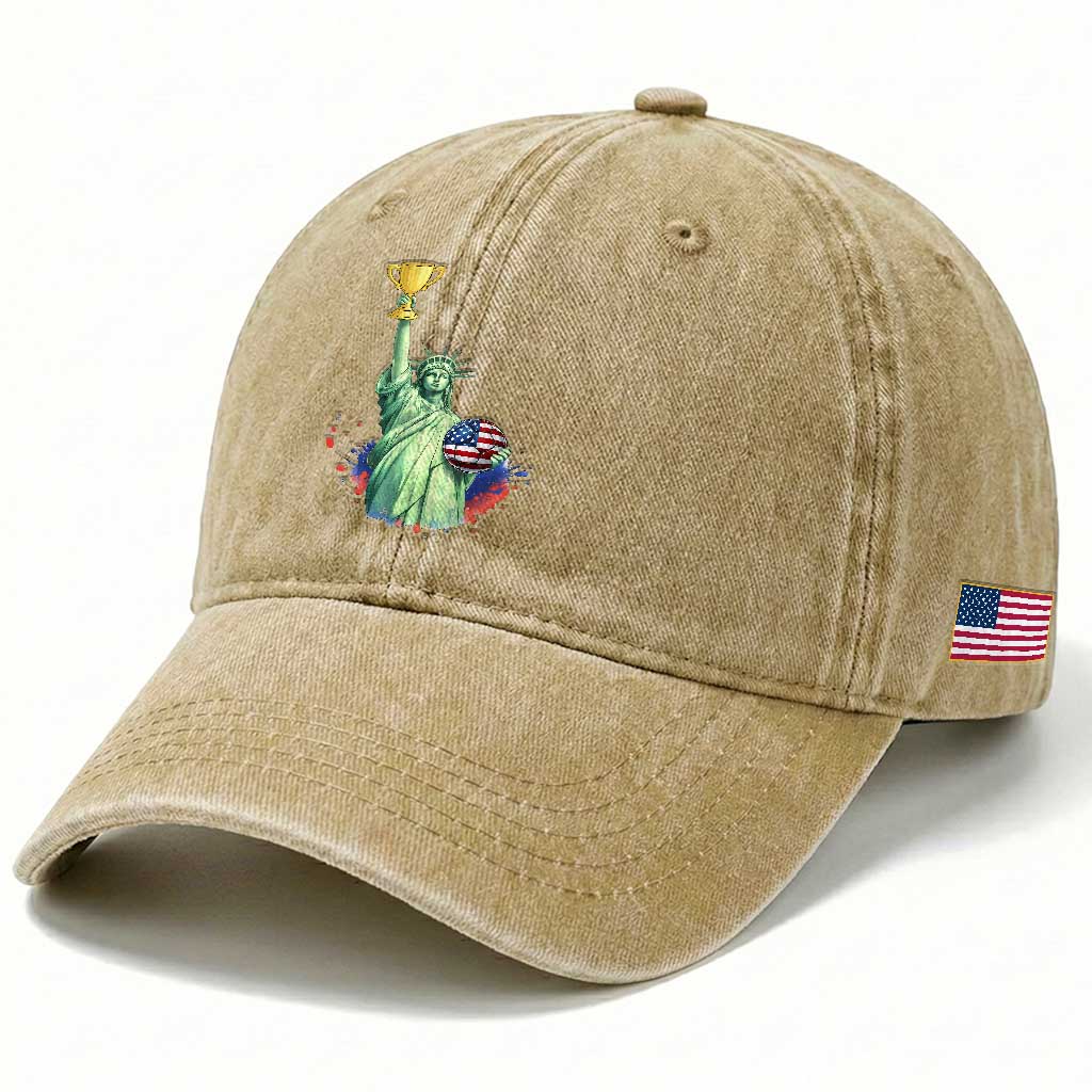 Statue Of Liberty Soccer Cup Washed Cotton Baseball Cap USA Soccer Lover Gift TS12 Print Your Wear