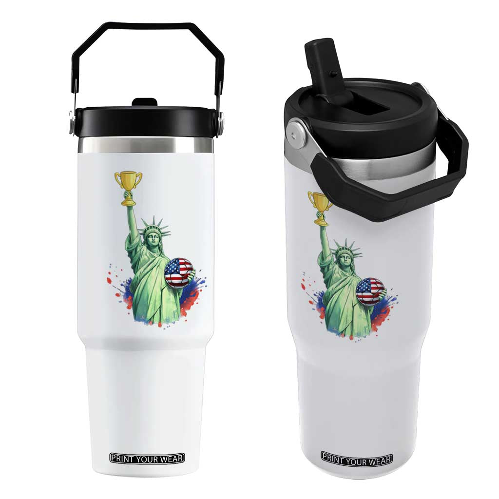 Statue Of Liberty Soccer Cup Flip Straw Tumbler USA Soccer Lover Gift TS12 One Size: 30 oz White Print Your Wear