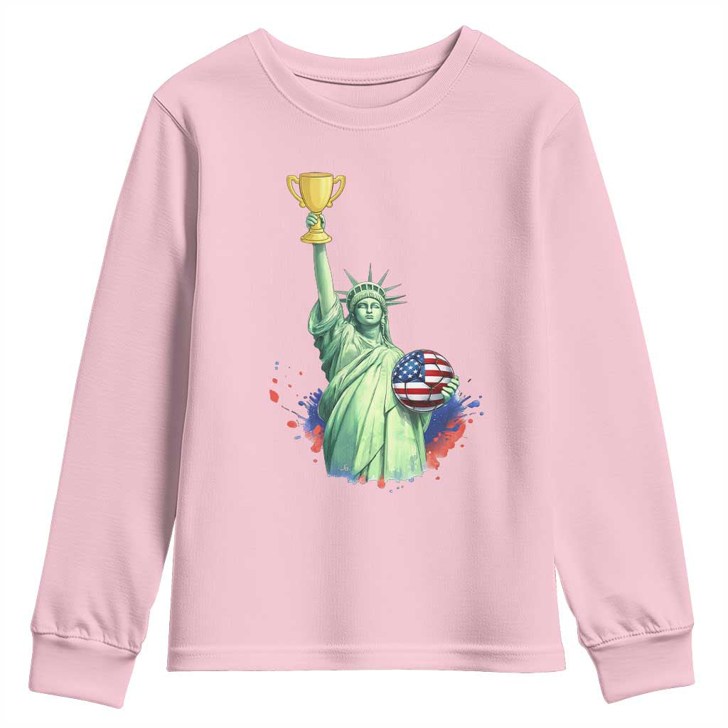 Statue Of Liberty Soccer Cup Youth Sweatshirt USA Soccer Lover Gift TS12 Light Pink Print Your Wear