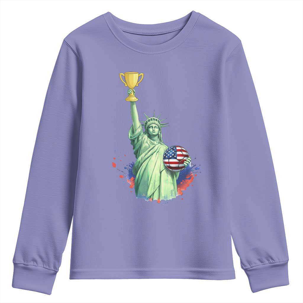 Statue Of Liberty Soccer Cup Youth Sweatshirt USA Soccer Lover Gift TS12 Violet Print Your Wear