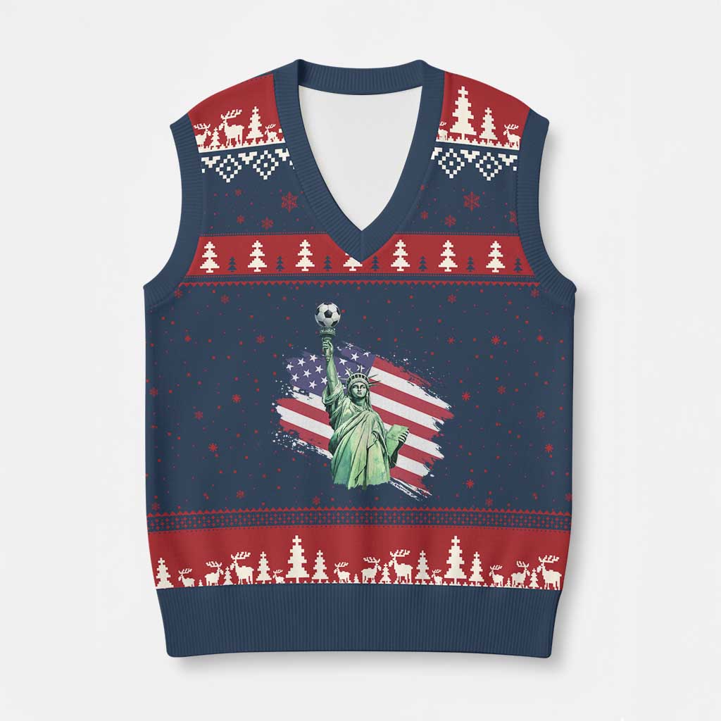 Statue Of Liberty Soccer Lover V-Neck Knit Sweater Vest New Yorker Fan Gift TS12 Navy Red Print Your Wear