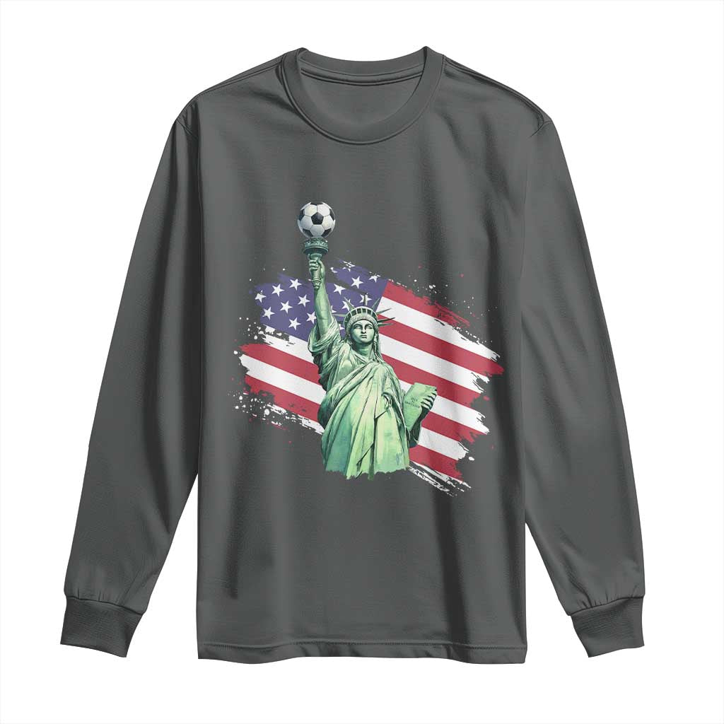 Statue Of Liberty Soccer Lover Long Sleeve Shirt New Yorker Fan Gift TS12 Dark Heather Print Your Wear