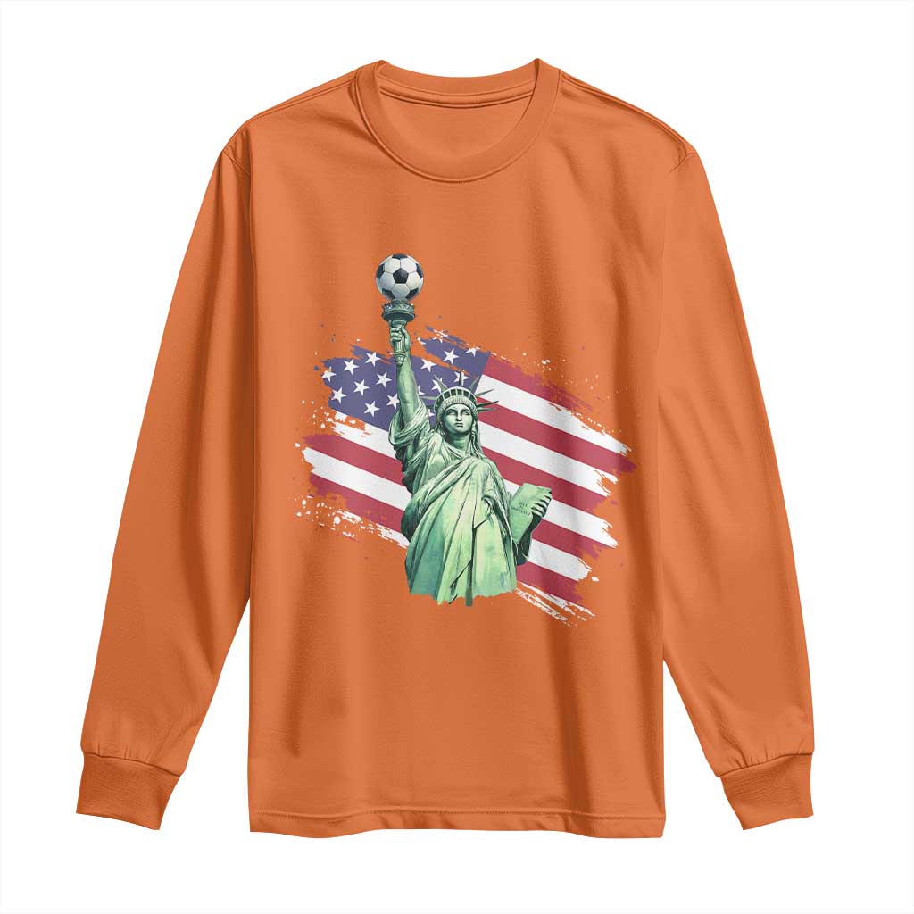 Statue Of Liberty Soccer Lover Long Sleeve Shirt New Yorker Fan Gift TS12 Orange Print Your Wear