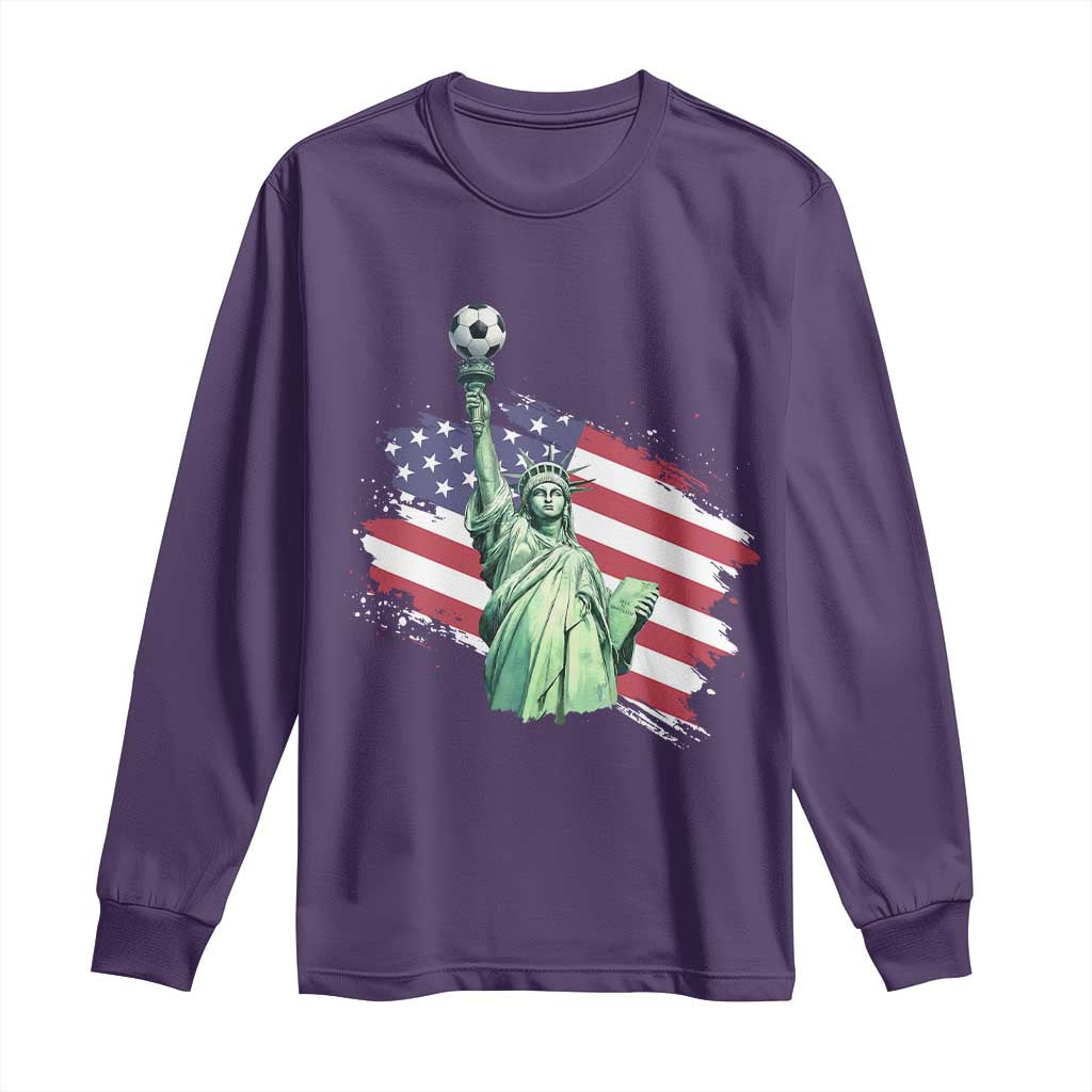 Statue Of Liberty Soccer Lover Long Sleeve Shirt New Yorker Fan Gift TS12 Purple Print Your Wear