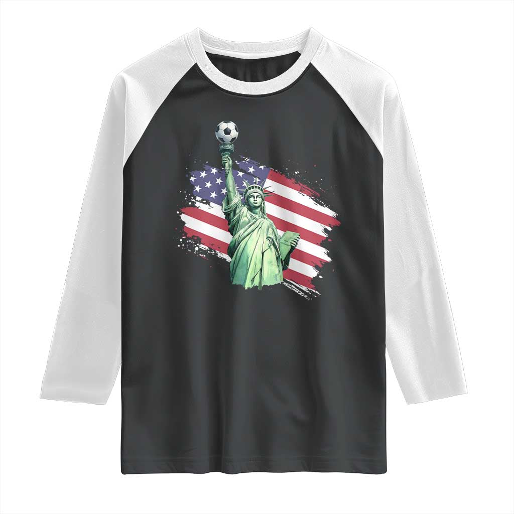 Statue Of Liberty Soccer Lover Raglan Shirt New Yorker Fan Gift TS12 Black White Print Your Wear