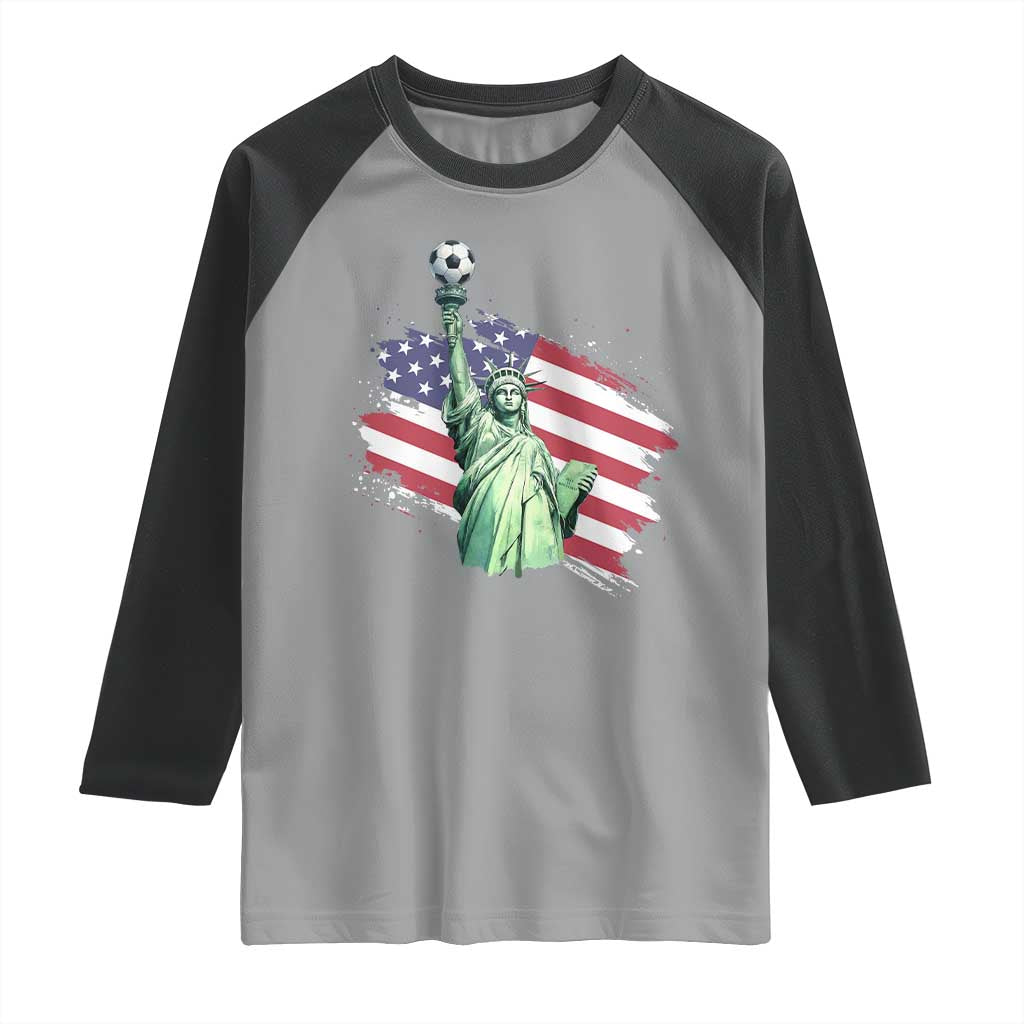Statue Of Liberty Soccer Lover Raglan Shirt New Yorker Fan Gift TS12 Sport Gray Black Print Your Wear