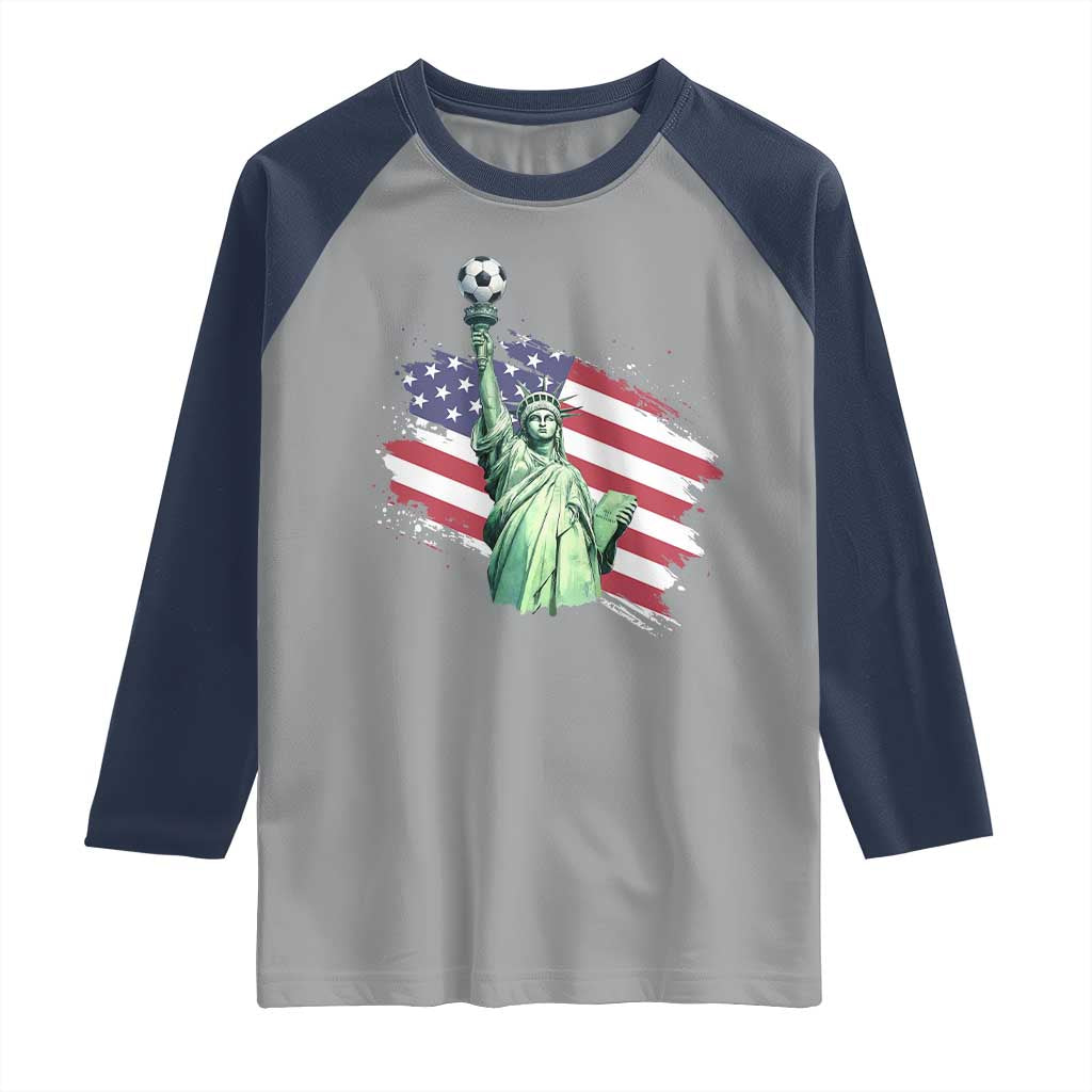 Statue Of Liberty Soccer Lover Raglan Shirt New Yorker Fan Gift TS12 Sport Gray Navy Print Your Wear