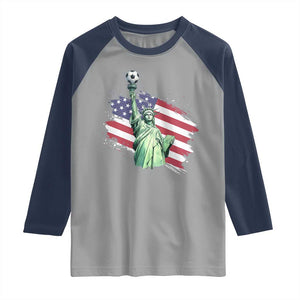 Statue Of Liberty Soccer Lover Raglan Shirt New Yorker Fan Gift TS12 Sport Gray Navy Print Your Wear