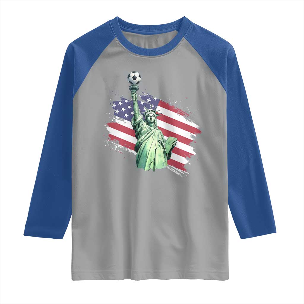Statue Of Liberty Soccer Lover Raglan Shirt New Yorker Fan Gift TS12 Sport Gray Royal Print Your Wear