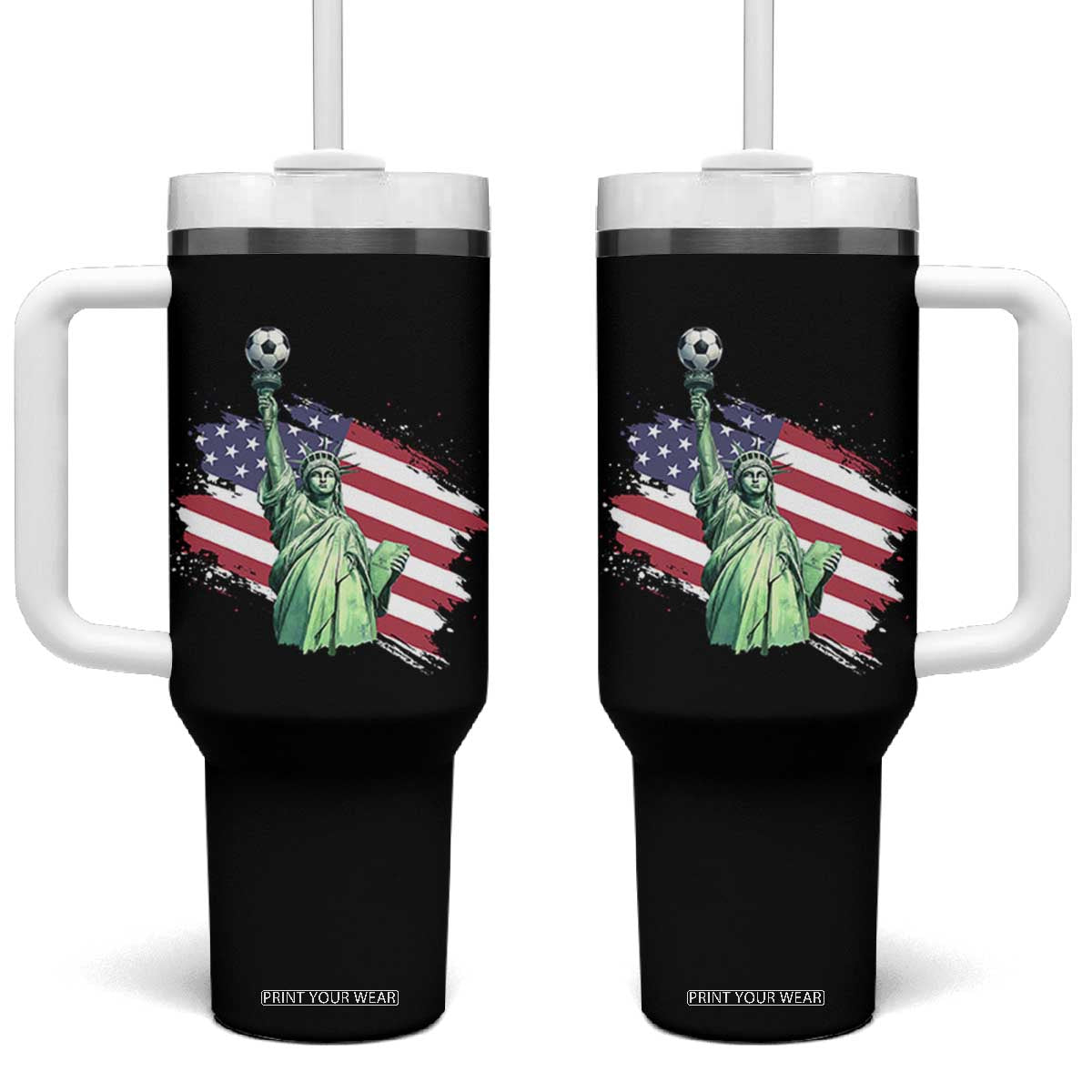 Statue Of Liberty Soccer Lover Tumbler With Handle New Yorker Fan Gift TS12 One Size: 40 oz Black Print Your Wear