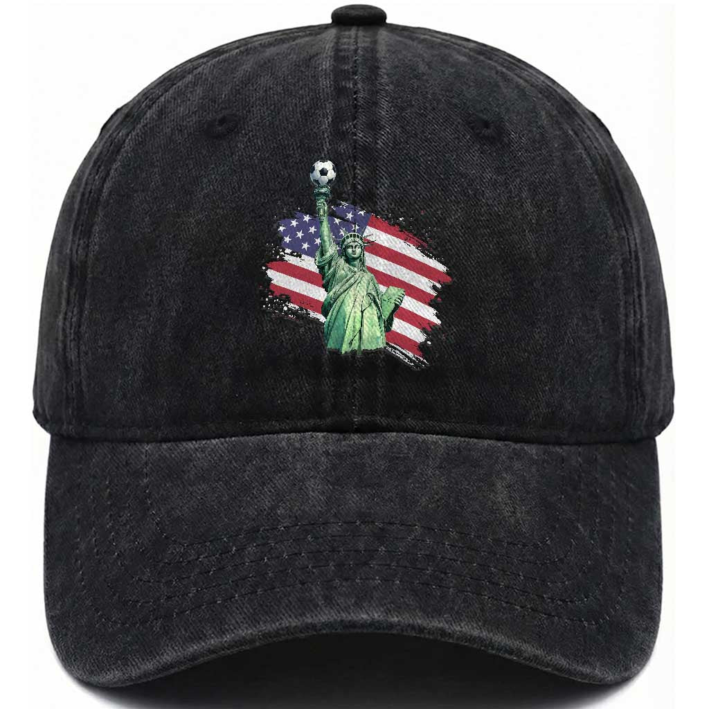Statue Of Liberty Soccer Lover Washed Cotton Baseball Cap New Yorker Fan Gift TS12 Washed Cap Universal Fit Black Print Your Wear