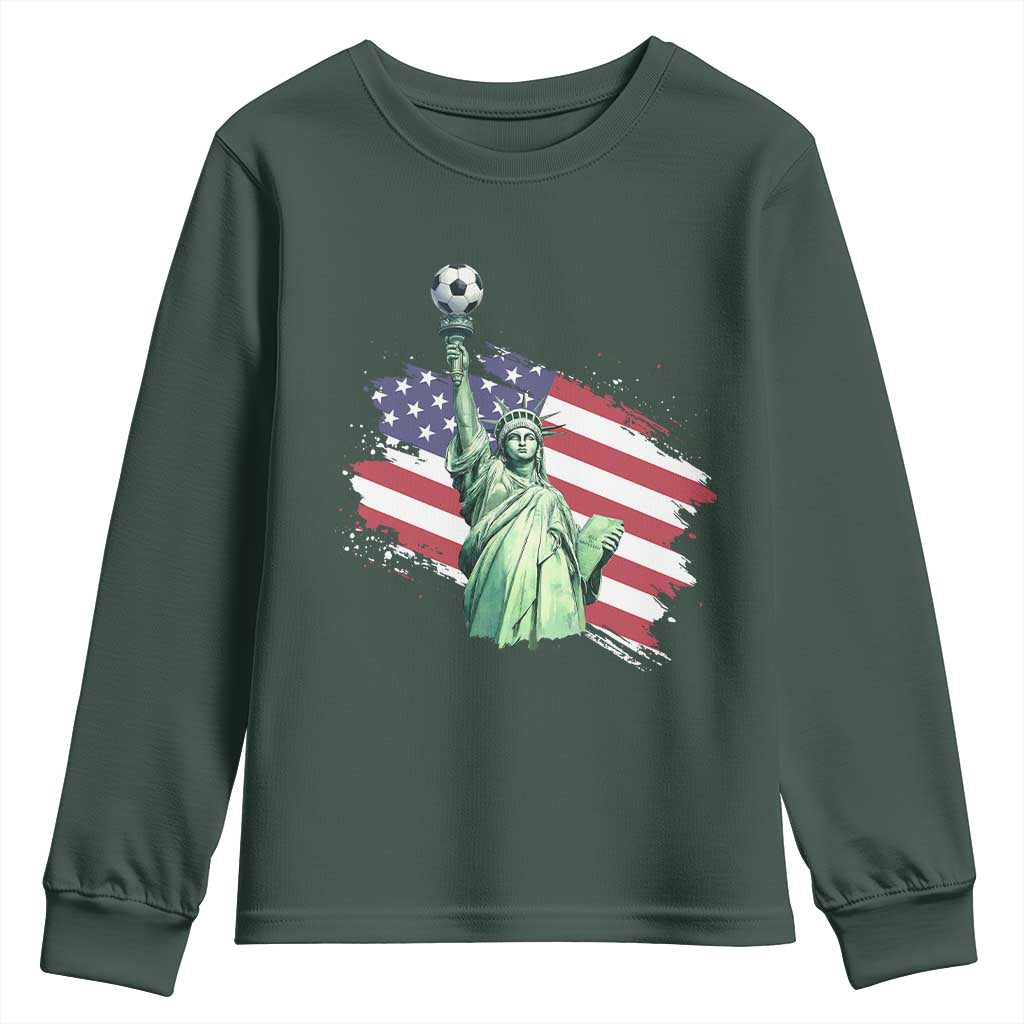 Statue Of Liberty Soccer Lover Youth Sweatshirt New Yorker Fan Gift TS12 Dark Forest Green Print Your Wear