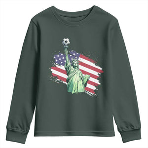 Statue Of Liberty Soccer Lover Youth Sweatshirt New Yorker Fan Gift TS12 Dark Forest Green Print Your Wear