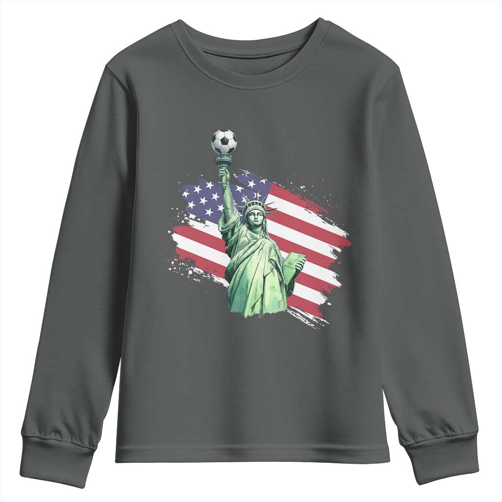 Statue Of Liberty Soccer Lover Youth Sweatshirt New Yorker Fan Gift TS12 Dark Heather Print Your Wear