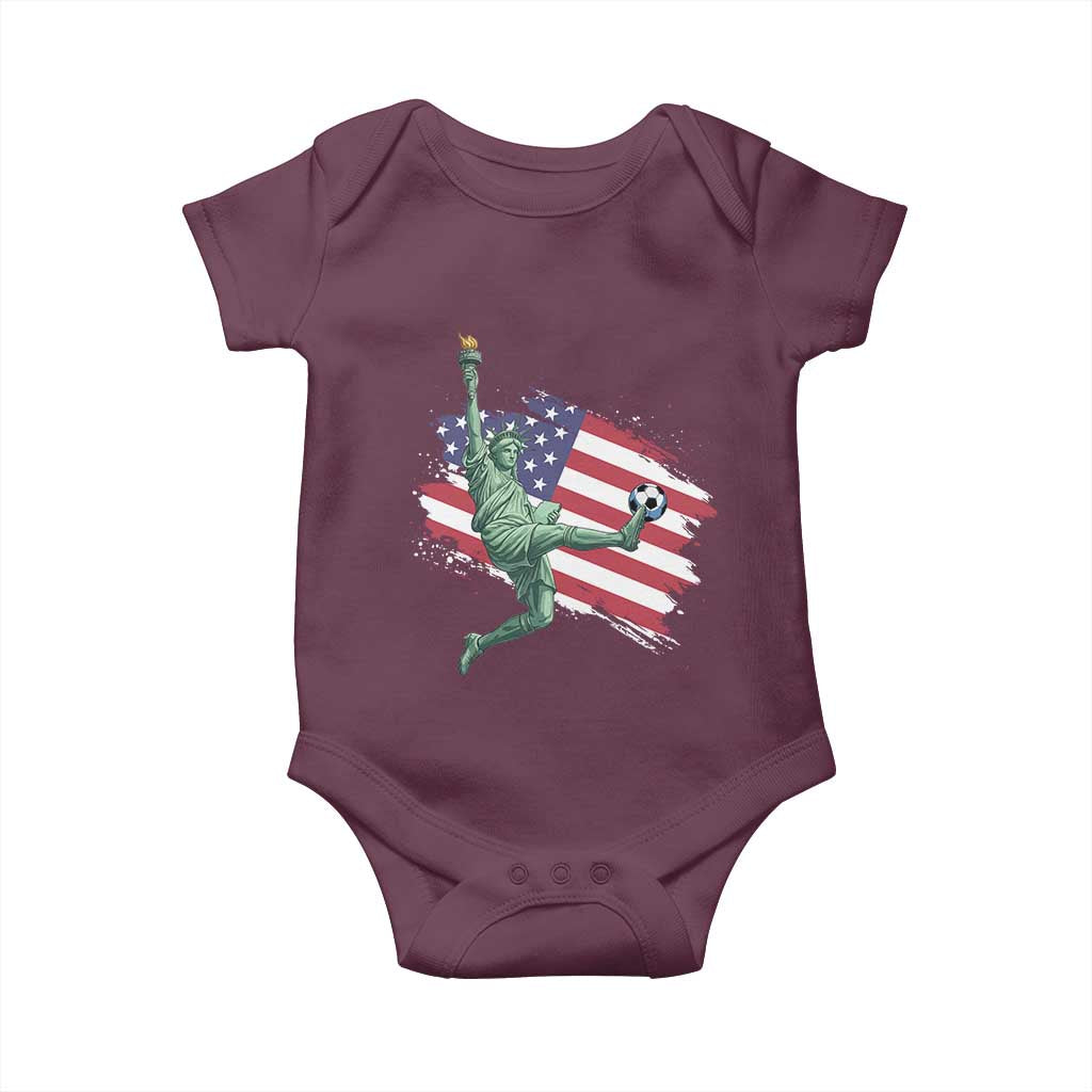 Funny Statue Of Liberty Playing Soccer Baby Onesie New Yorker Fan Gift TS12 Maroon Print Your Wear