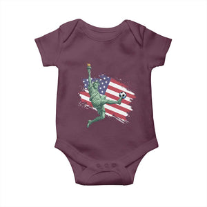Funny Statue Of Liberty Playing Soccer Baby Onesie New Yorker Fan Gift TS12 Maroon Print Your Wear