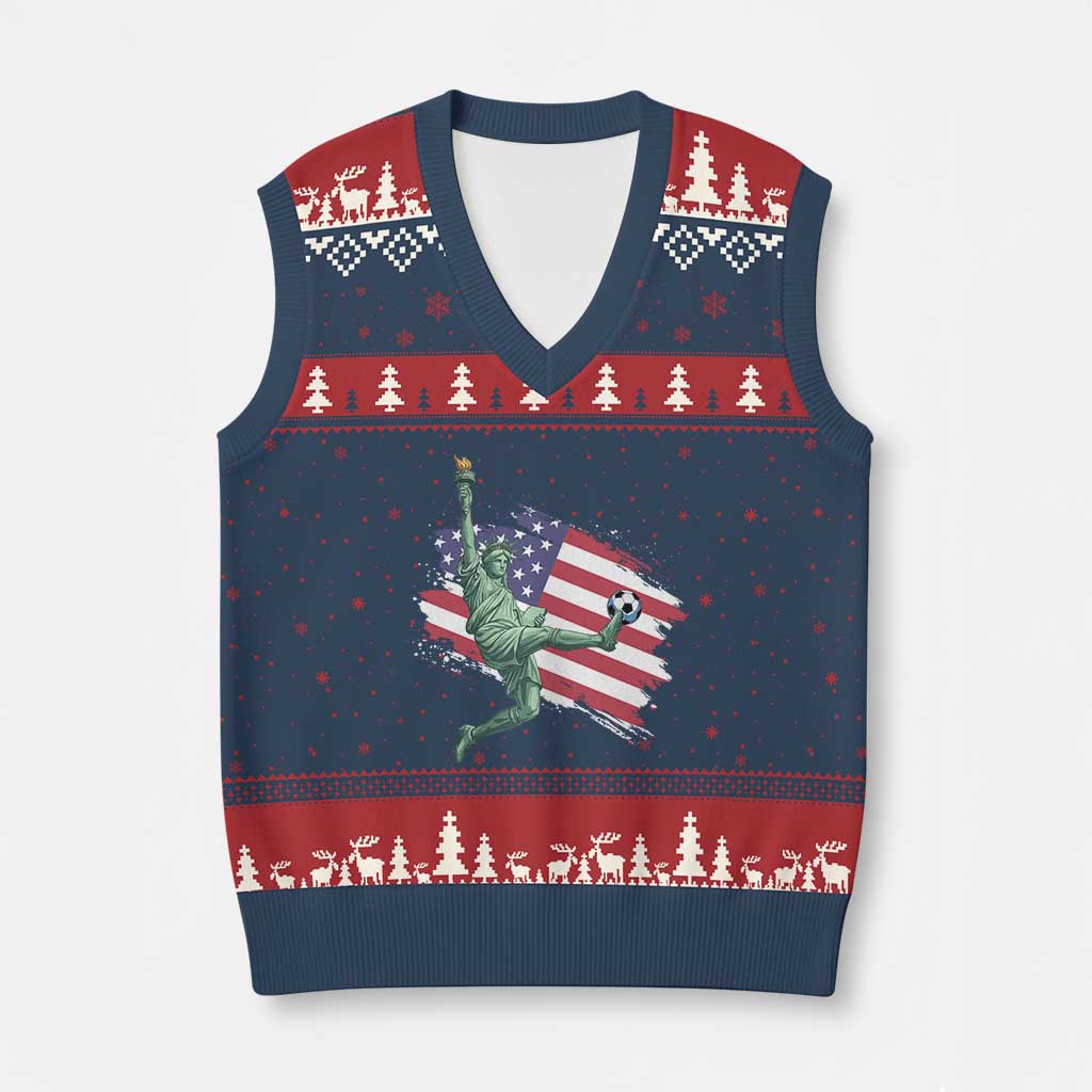 Funny Statue Of Liberty Playing Soccer V-Neck Knit Sweater Vest New Yorker Fan Gift TS12 Navy Red Print Your Wear