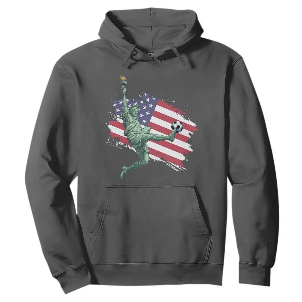 Funny Statue Of Liberty Playing Soccer Hoodie New Yorker Fan Gift TS12 Dark Heather Print Your Wear