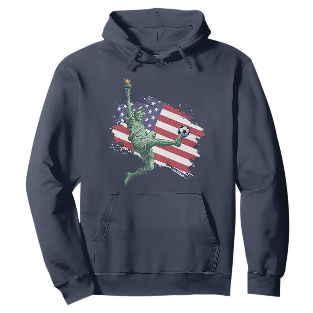 Funny Statue Of Liberty Playing Soccer Hoodie New Yorker Fan Gift TS12 Navy Print Your Wear