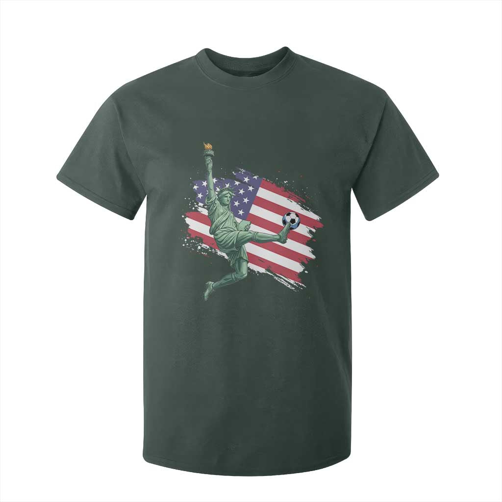 Funny Statue Of Liberty Playing Soccer T Shirt For Kid New Yorker Fan Gift TS12 Dark Forest Green Print Your Wear