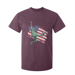 Funny Statue Of Liberty Playing Soccer T Shirt For Kid New Yorker Fan Gift TS12 Maroon Print Your Wear