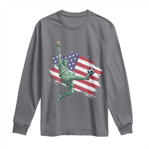 Funny Statue Of Liberty Playing Soccer Long Sleeve Shirt New Yorker Fan Gift TS12 Charcoal Print Your Wear