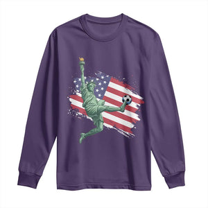Funny Statue Of Liberty Playing Soccer Long Sleeve Shirt New Yorker Fan Gift TS12 Purple Print Your Wear