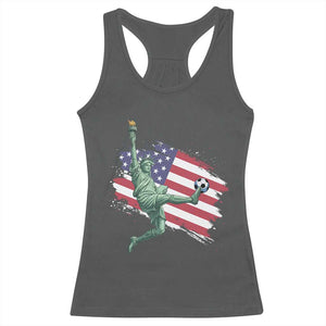 Funny Statue Of Liberty Playing Soccer Racerback Tank Top New Yorker Fan Gift TS12 Dark Heather Print Your Wear