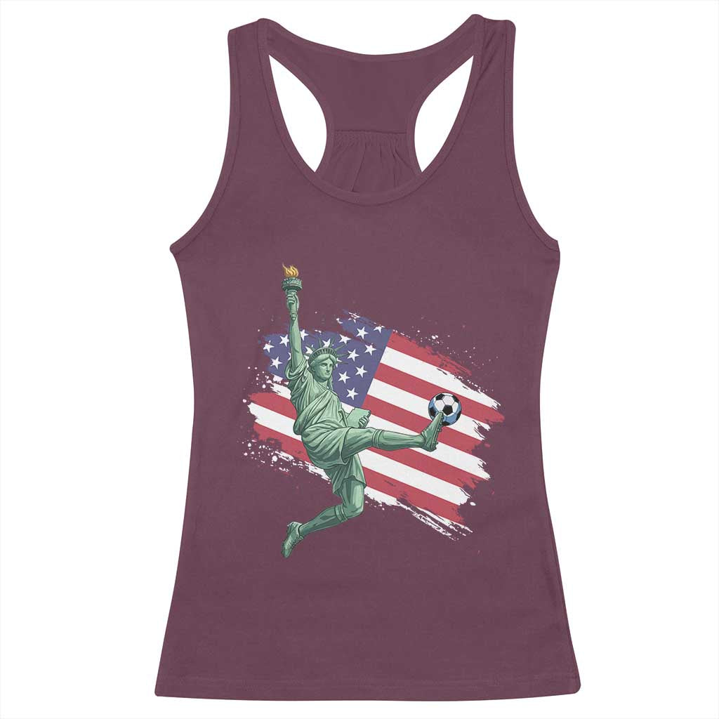Funny Statue Of Liberty Playing Soccer Racerback Tank Top New Yorker Fan Gift TS12 Maroon Print Your Wear