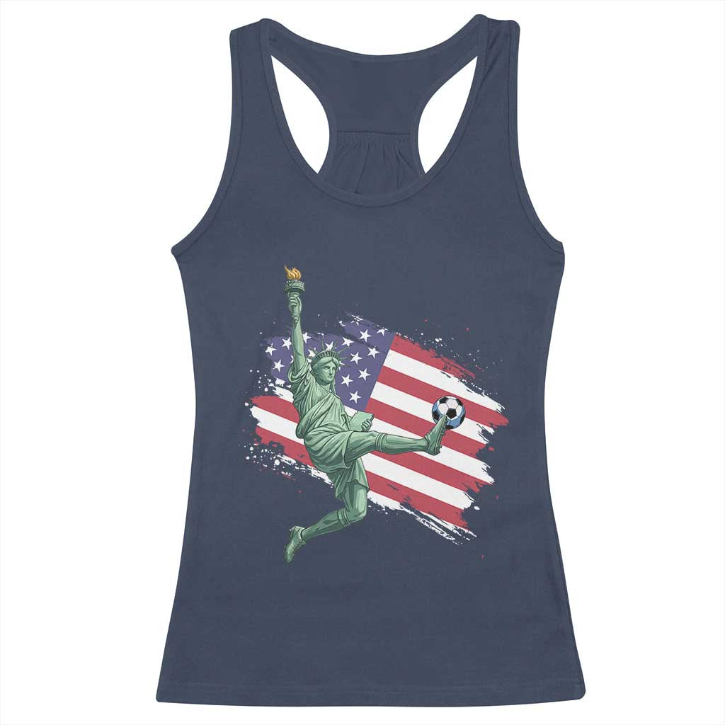 Funny Statue Of Liberty Playing Soccer Racerback Tank Top New Yorker Fan Gift TS12 Navy Print Your Wear
