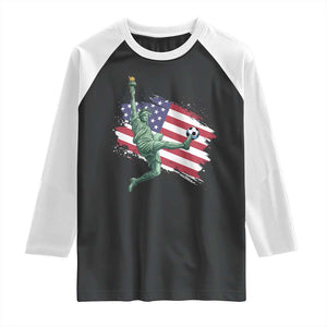 Funny Statue Of Liberty Playing Soccer Raglan Shirt New Yorker Fan Gift TS12 Black White Print Your Wear
