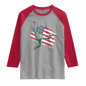 Funny Statue Of Liberty Playing Soccer Raglan Shirt New Yorker Fan Gift TS12 Sport Gray Red Print Your Wear