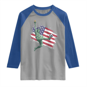 Funny Statue Of Liberty Playing Soccer Raglan Shirt New Yorker Fan Gift TS12 Sport Gray Royal Print Your Wear
