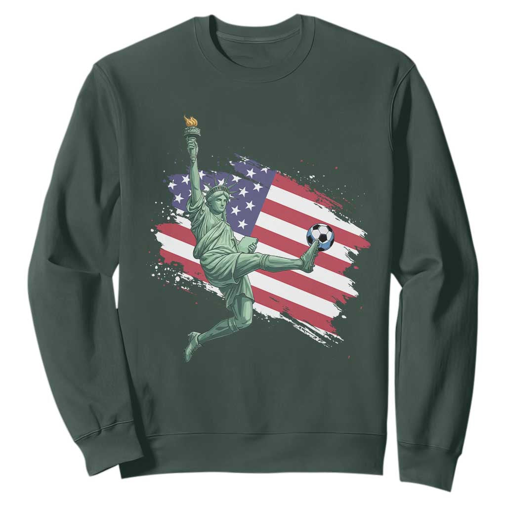 Funny Statue Of Liberty Playing Soccer Sweatshirt New Yorker Fan Gift TS12 Dark Forest Green Print Your Wear