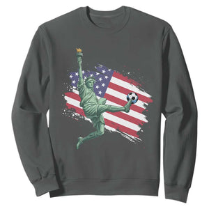 Funny Statue Of Liberty Playing Soccer Sweatshirt New Yorker Fan Gift TS12 Dark Heather Print Your Wear