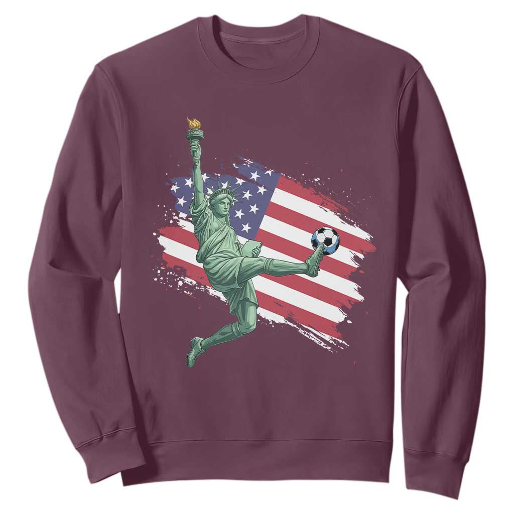 Funny Statue Of Liberty Playing Soccer Sweatshirt New Yorker Fan Gift TS12 Maroon Print Your Wear