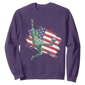 Funny Statue Of Liberty Playing Soccer Sweatshirt New Yorker Fan Gift TS12 Purple Print Your Wear