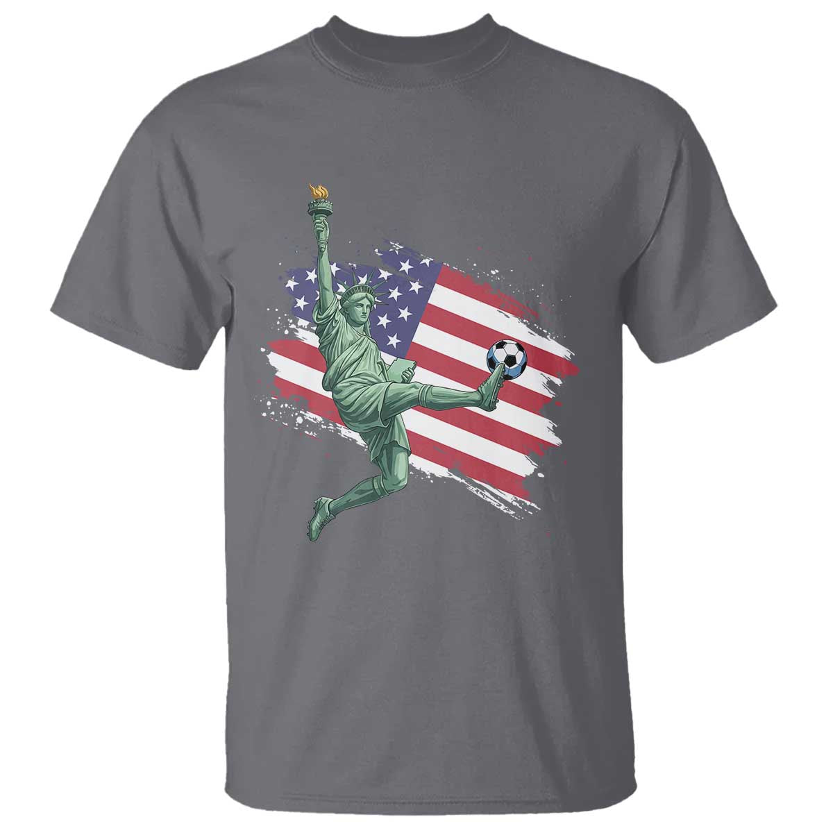 Funny Statue Of Liberty Playing Soccer T Shirt New Yorker Fan Gift TS12 Charcoal Print Your Wear