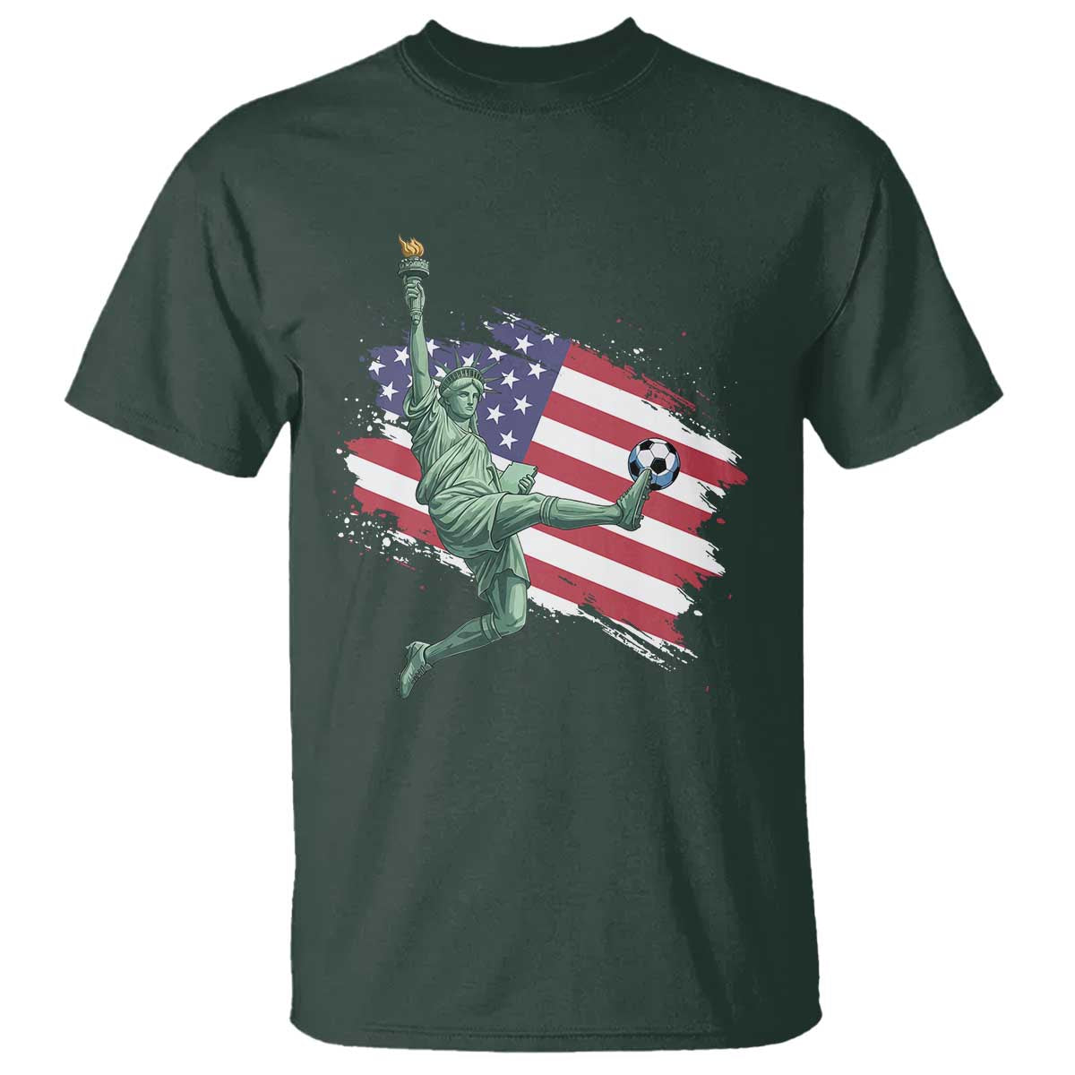 Funny Statue Of Liberty Playing Soccer T Shirt New Yorker Fan Gift TS12 Dark Forest Green Print Your Wear