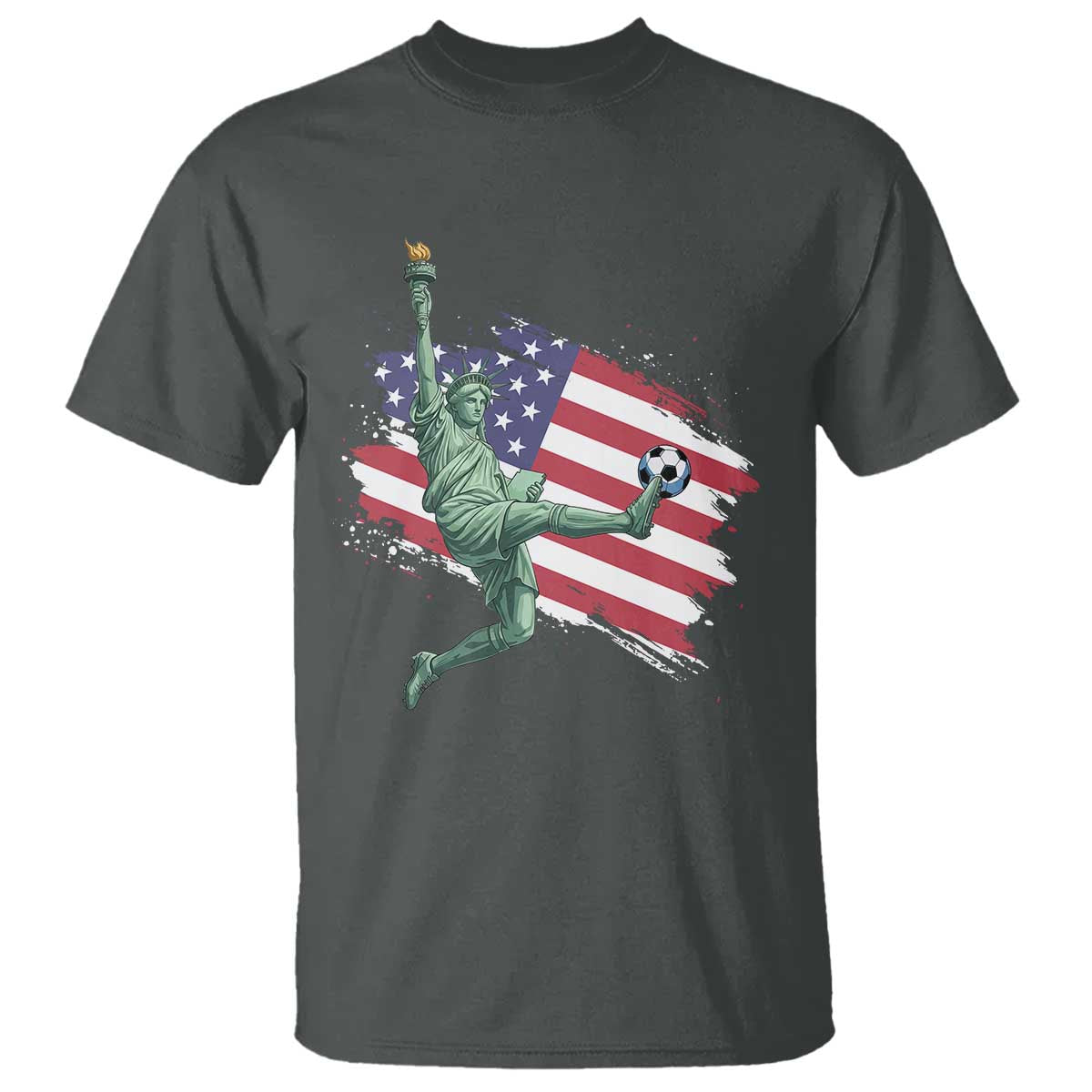 Funny Statue Of Liberty Playing Soccer T Shirt New Yorker Fan Gift TS12 Dark Heather Print Your Wear