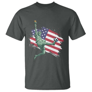 Funny Statue Of Liberty Playing Soccer T Shirt New Yorker Fan Gift TS12 Dark Heather Print Your Wear