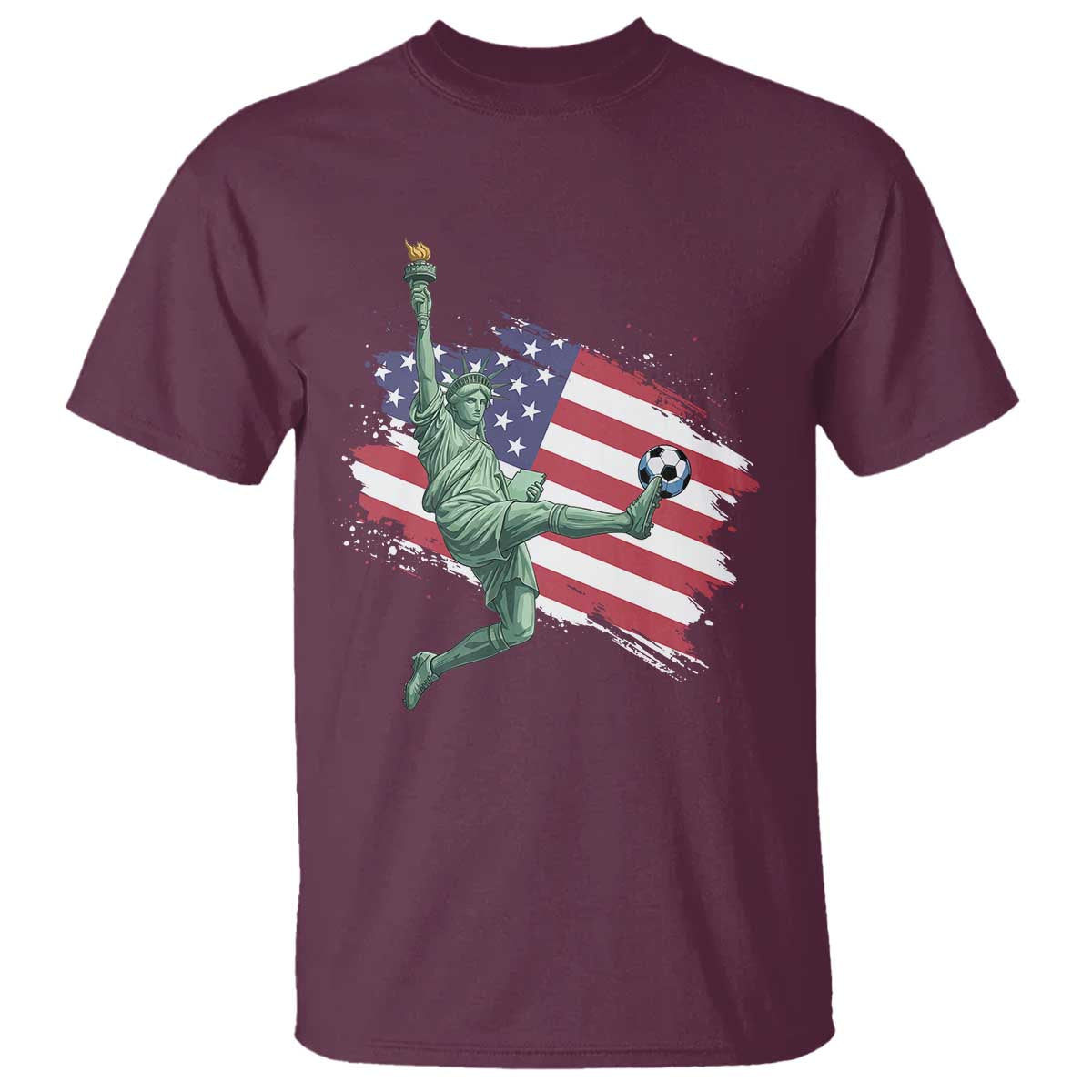 Funny Statue Of Liberty Playing Soccer T Shirt New Yorker Fan Gift TS12 Maroon Print Your Wear
