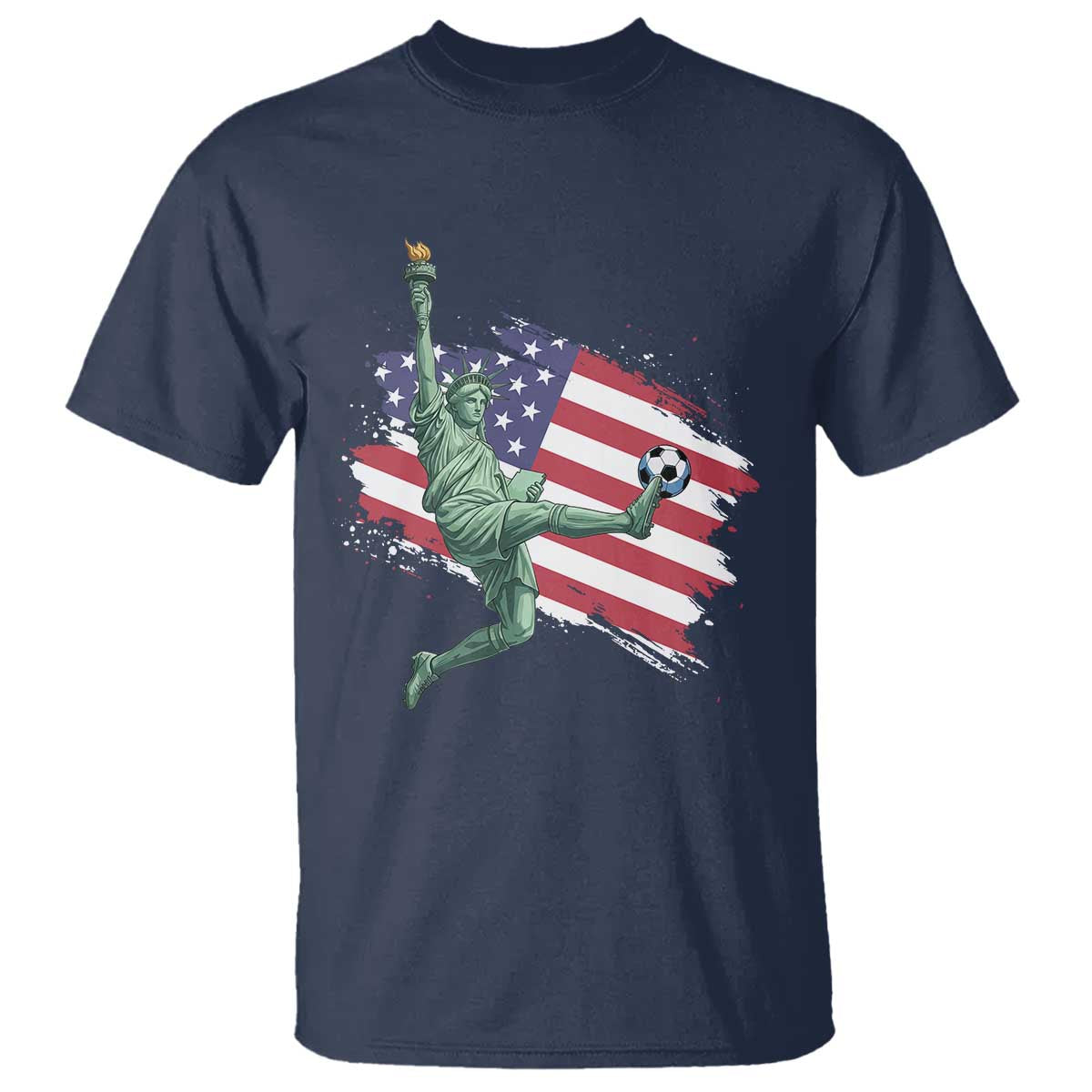 Funny Statue Of Liberty Playing Soccer T Shirt New Yorker Fan Gift TS12 Navy Print Your Wear