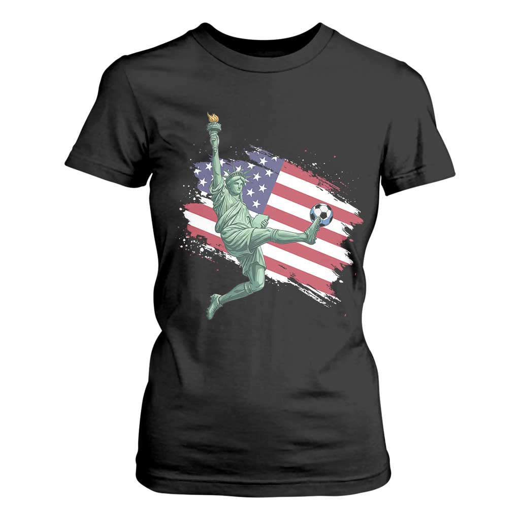 Funny Statue Of Liberty Playing Soccer T Shirt For Women New Yorker Fan Gift TS12 Black Print Your Wear