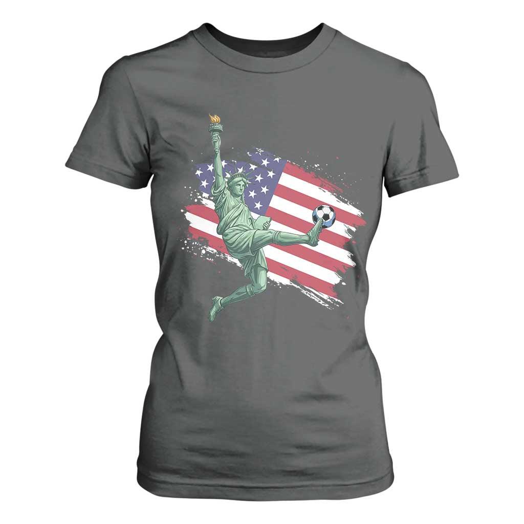 Funny Statue Of Liberty Playing Soccer T Shirt For Women New Yorker Fan Gift TS12 Dark Heather Print Your Wear