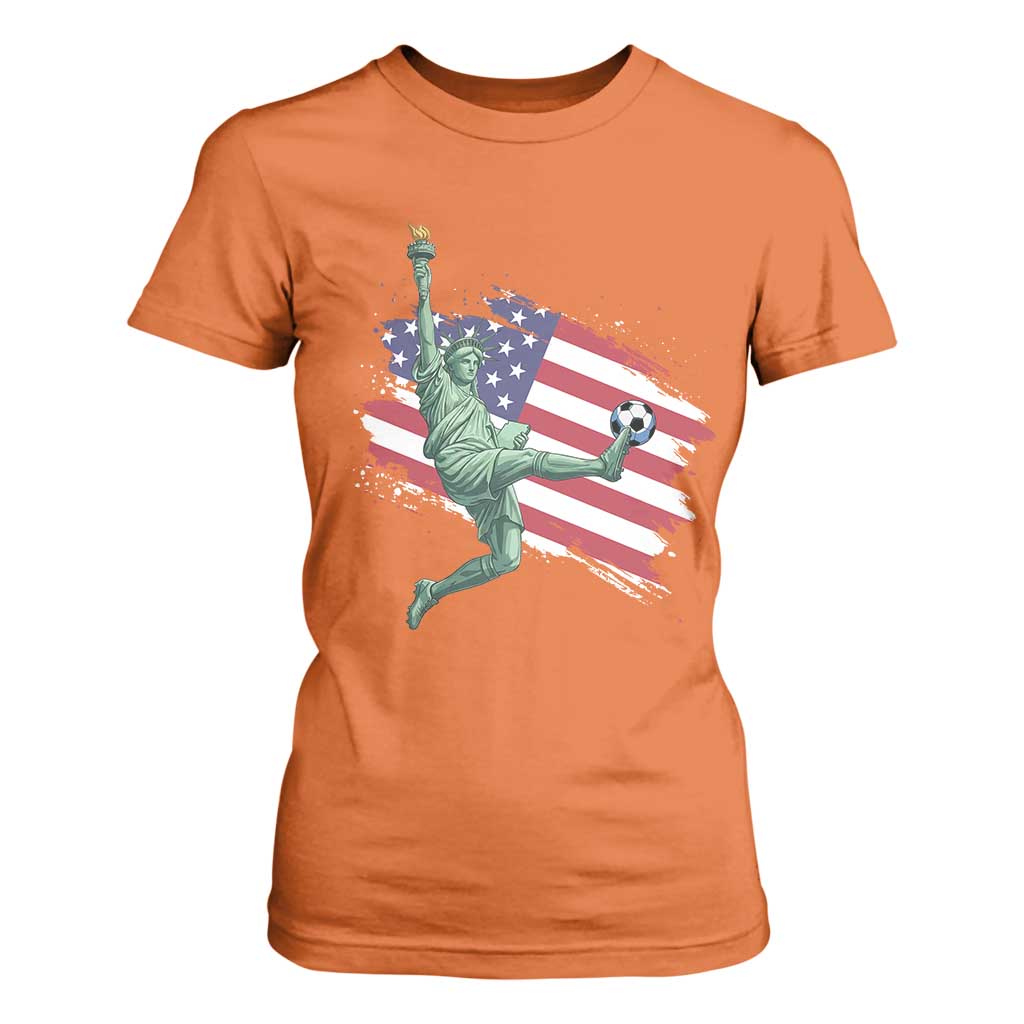 Funny Statue Of Liberty Playing Soccer T Shirt For Women New Yorker Fan Gift TS12 Orange Print Your Wear