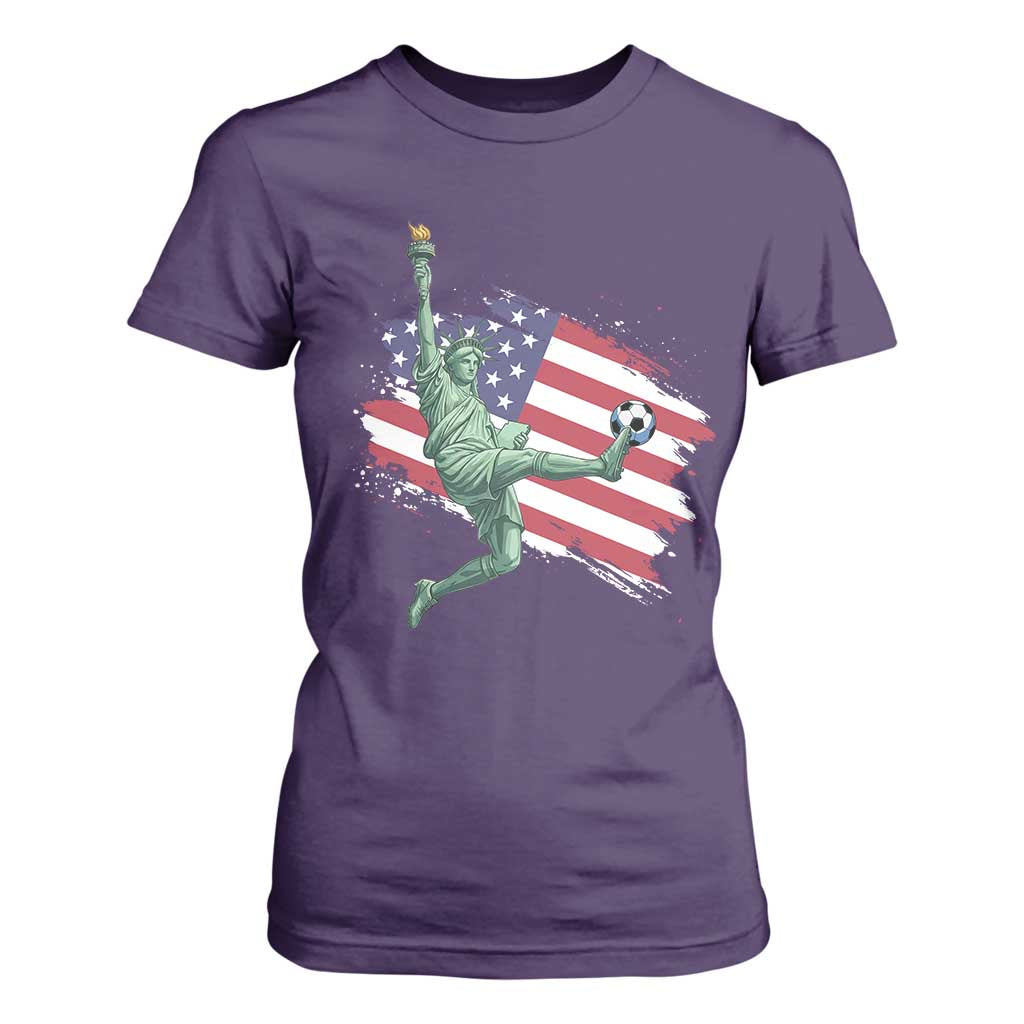 Funny Statue Of Liberty Playing Soccer T Shirt For Women New Yorker Fan Gift TS12 Purple Print Your Wear