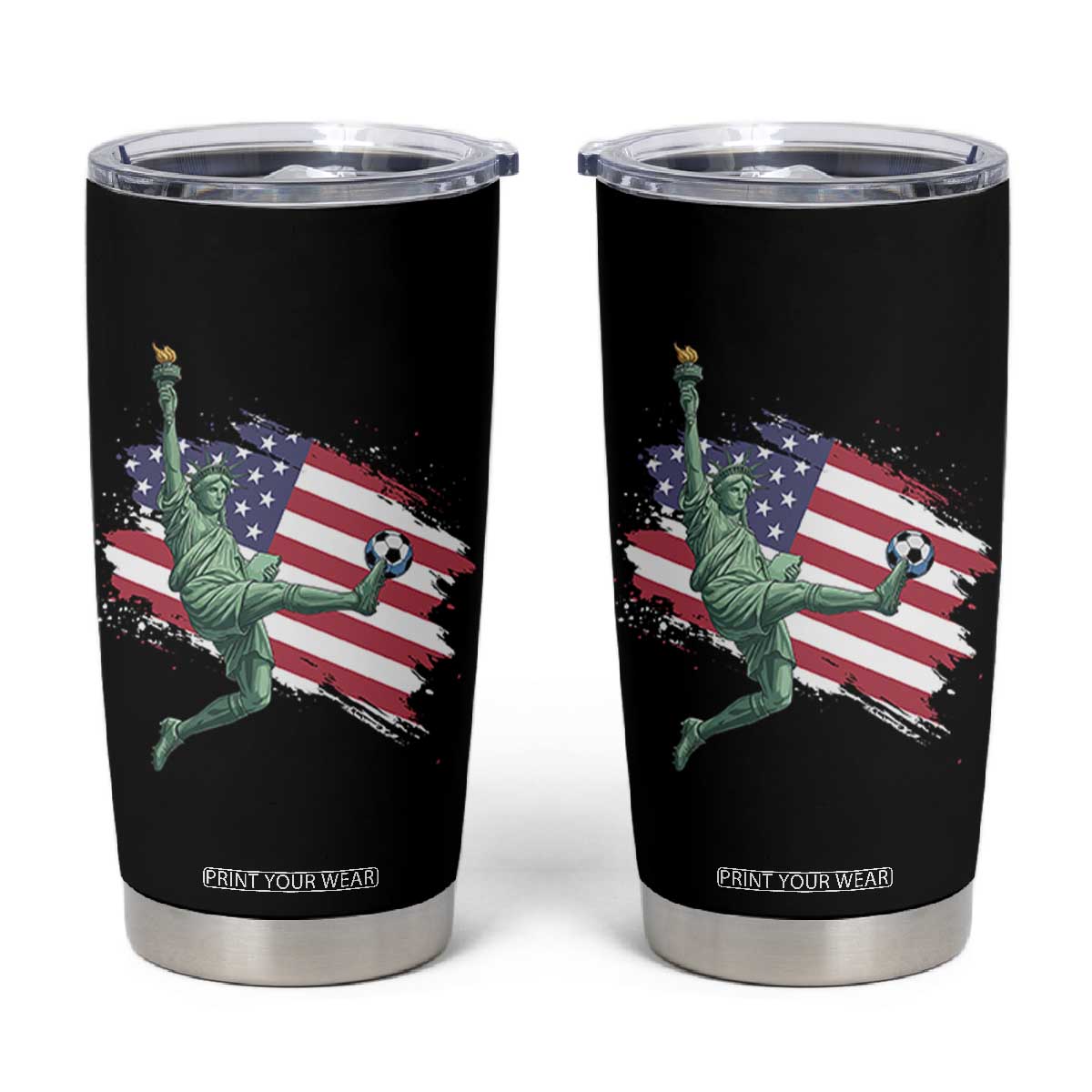 Funny Statue Of Liberty Playing Soccer Tumbler Cup New Yorker Fan Gift TS12 Black Print Your Wear