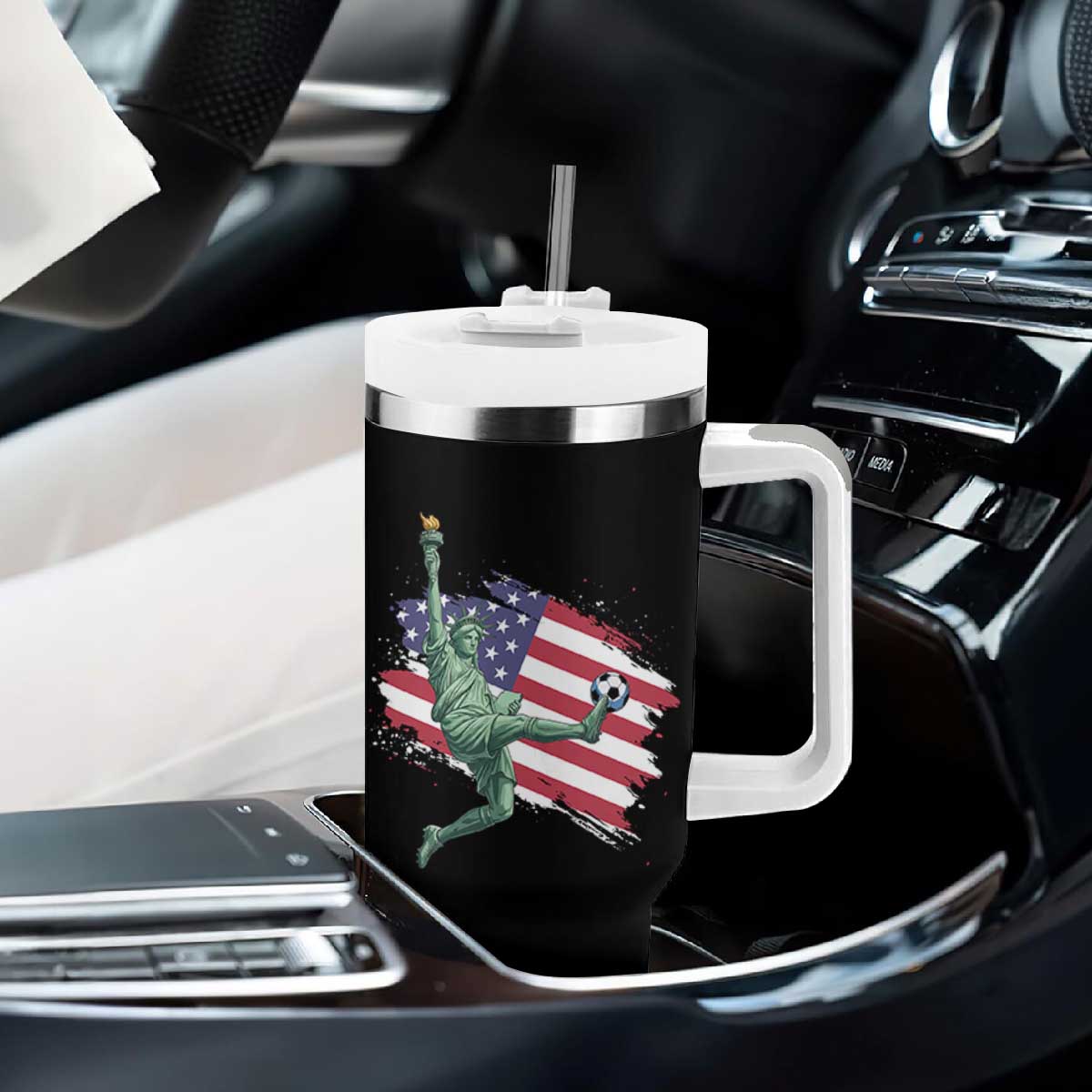 Funny Statue Of Liberty Playing Soccer Tumbler With Handle New Yorker Fan Gift TS12 Print Your Wear